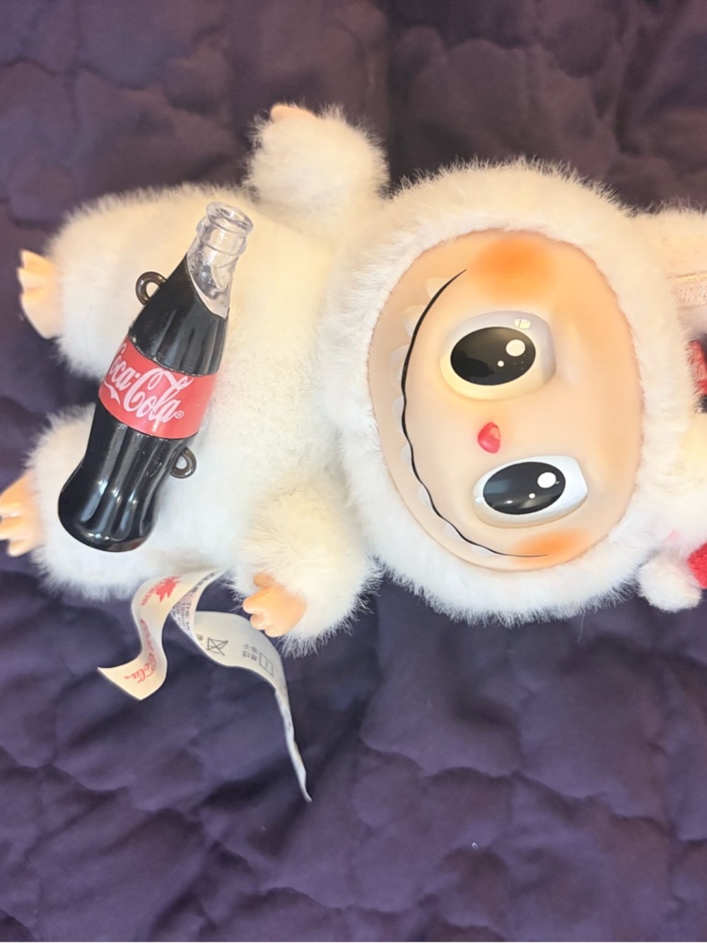 White Plush Character Toy with Coke Bottle Accessory